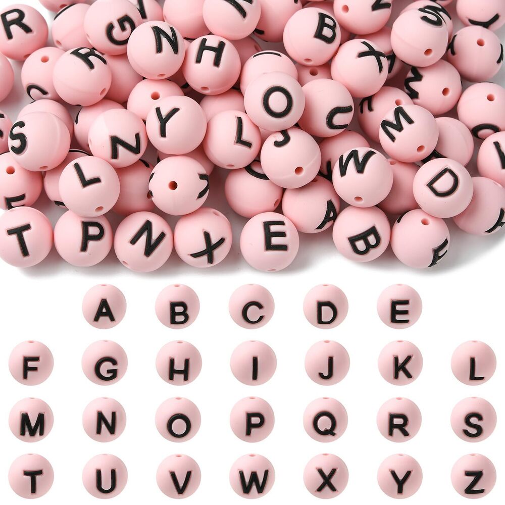 8316 104 Pcs 15mm Silicone Letter Beads for Keychain Making Round Bulk A-Z